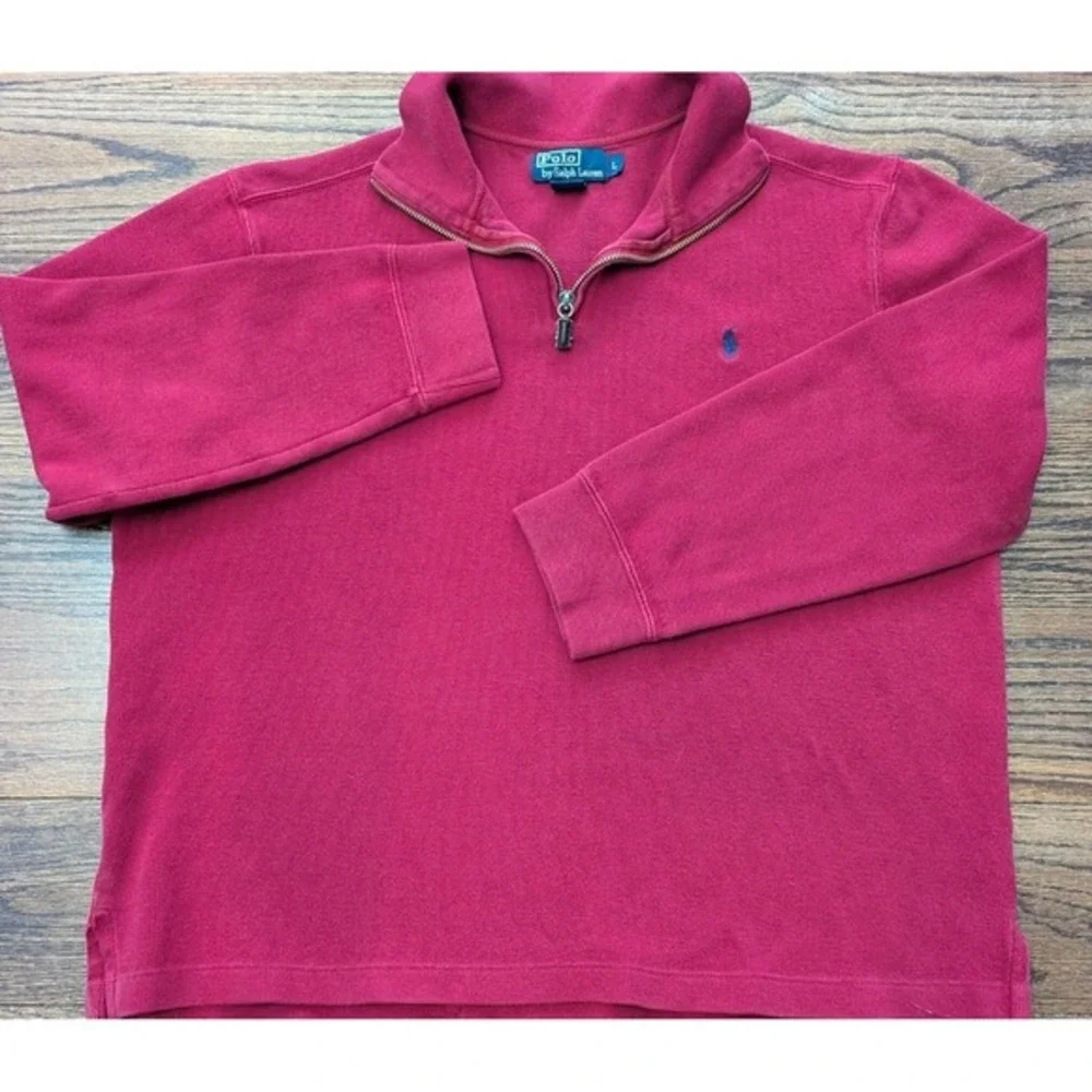 Polo Ralph Lauren French Ribbed 1/4‎ Zip Pullover Red Sweater Sz L Preppy Money